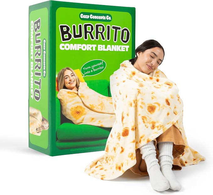 Cozy Concepts Co. Burrito Comfort Blanket by Relatable, Looks Like a Giant Tortilla to Wrap Yourself Up Like a Burrito, Great for Dorm Decor or Back to School Gifts, Large Size 65” Throw Blanket