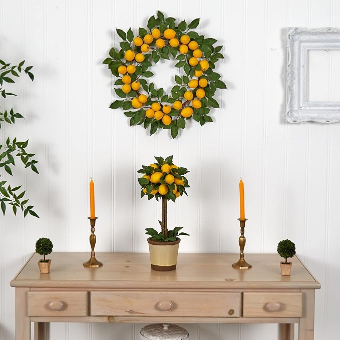 Nearly Natural 4567 24â€ Lemon Wreath,17.5'' x 4'' x 17.25''
