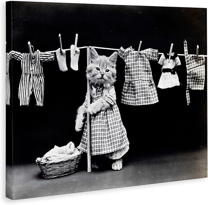 Kitten Laundry Humor Vintage, 16 x 20 Inch Canvas Wall Art | Stupell Industries · By Lil' Rue · Ready to hang · Fun gift for cat lovers · Made in USA