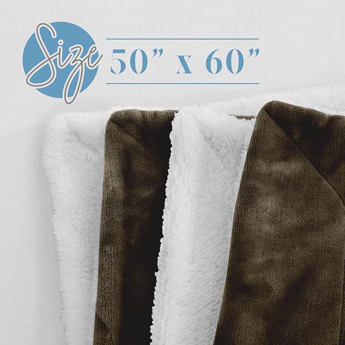 Elegant Comfort Reversible, Solid Sherpa Throw Blanket, All-Season Blanket- Super Soft, Cozy and Plush- Decorative Throw, Perfect for Lounging, 50 x 60 inches, Sherpa Throw Brown