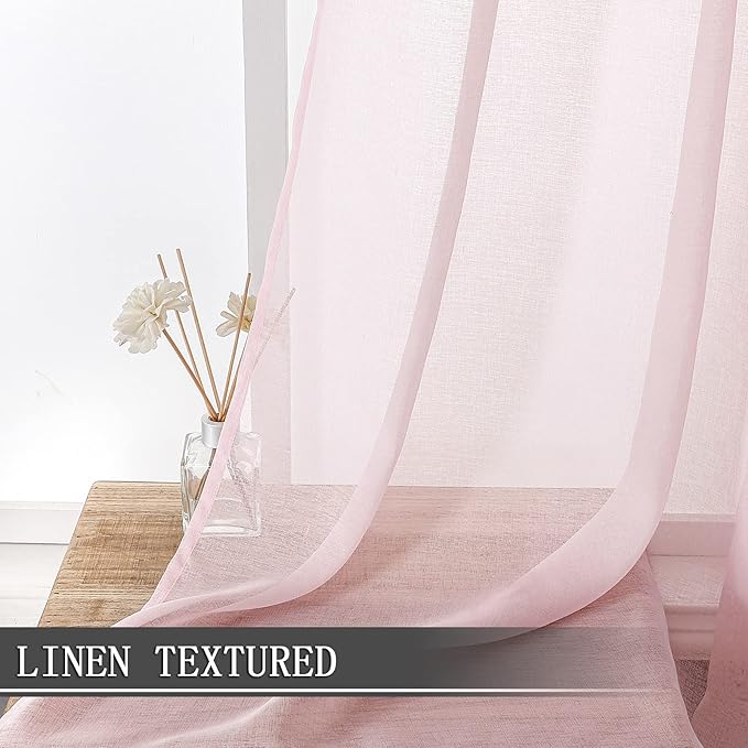 Tollpiz Sheer Tier Curtain Linen Textured Half Kitchen Curtains Sheer Light - Image 2