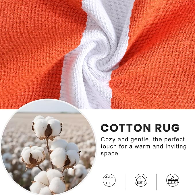 OLANLY Orange and White Striped Rug 3' x 5' | Washable Cotton Indoor Outdoor Doormat for Front Door, Entryway, Kitchen, Porch, Patio Decor