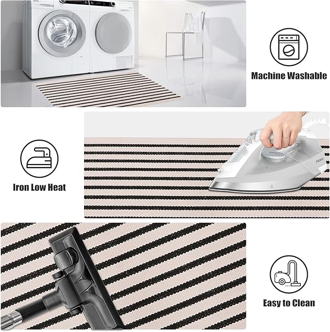 LEEVAN Washable Proch Rug Soft Entryway Rug 2.3'X3.6', Cotton Woven Bathroom Rugs Front Porch Decor Black and White Area Rug Outdoor Rug
