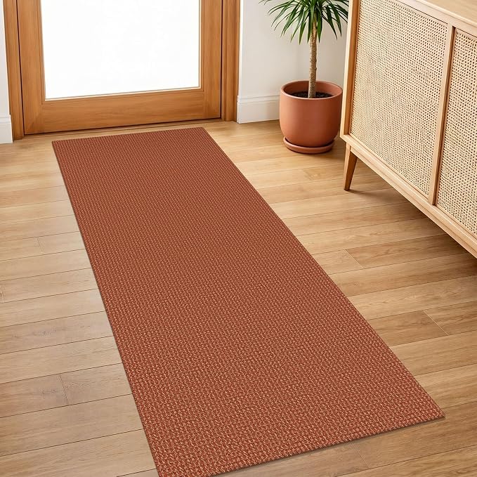 IOHOUZE Washable Runner Rug 2x5 Non Slip Runners for Hallways Entryway Runner Indoor, Kitchen Throw Rug Woven Cotton Floor Carpet for Hall Entrance Bedroom, Burnt Orange/Tan