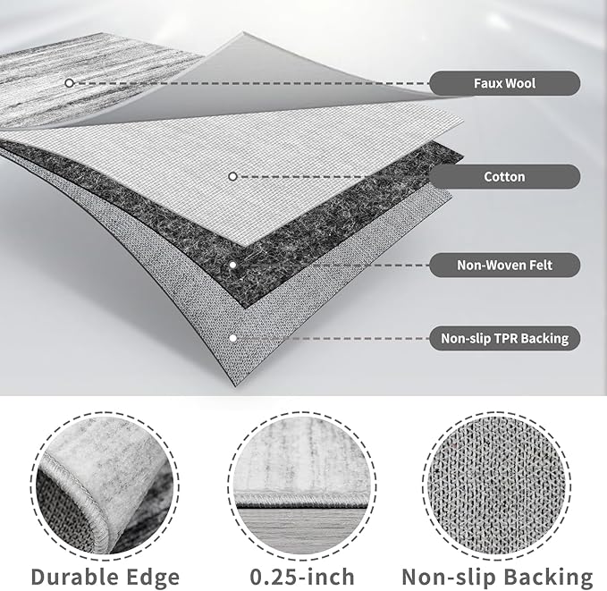 3x15 Washable Runner Rug for Hallway: Extra Long Runners for Entryway Living Room Dining Room - Stain and Water Resistant Rugs with Non-Slip Backing - Soft Low-Pile Carpet Grey