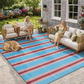 Lahome Striped Outdoor Carpet Plastic Straw Rug, Reversible Patriotic Outdoor Rug Waterproof 9x12 Rugs for Patio, RV Camping Picnic Mat for Beach Deck Backyard Balcony(Blue/Red,9'x 12')