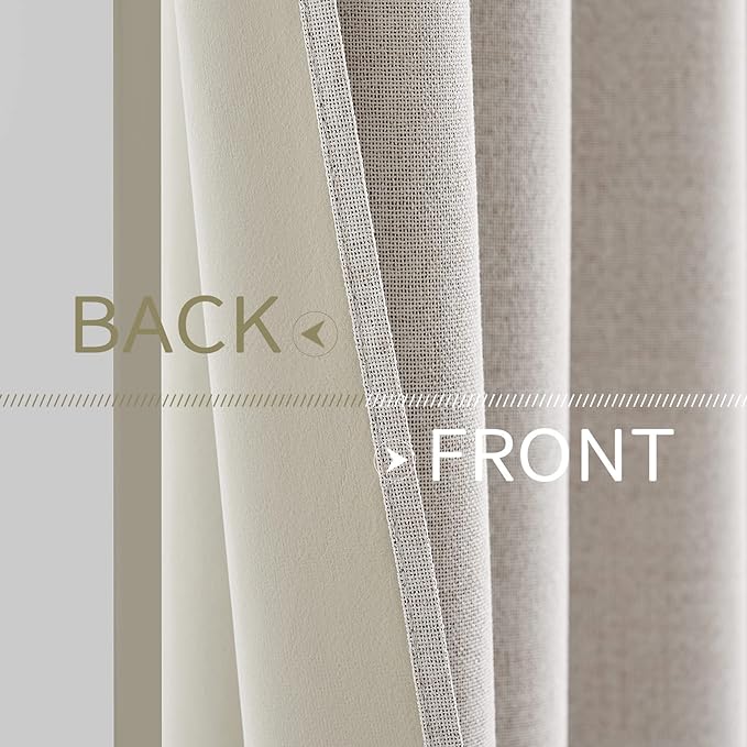 MIULEE 100% Blackout Linen Textured Curtains for Bedroom Solid Thermal Insulated Ivory Grommet Room Darkening Curtains & Drapes Luxury Decor for Living Room Nursery 52 x 84 Inch (2 Panels)