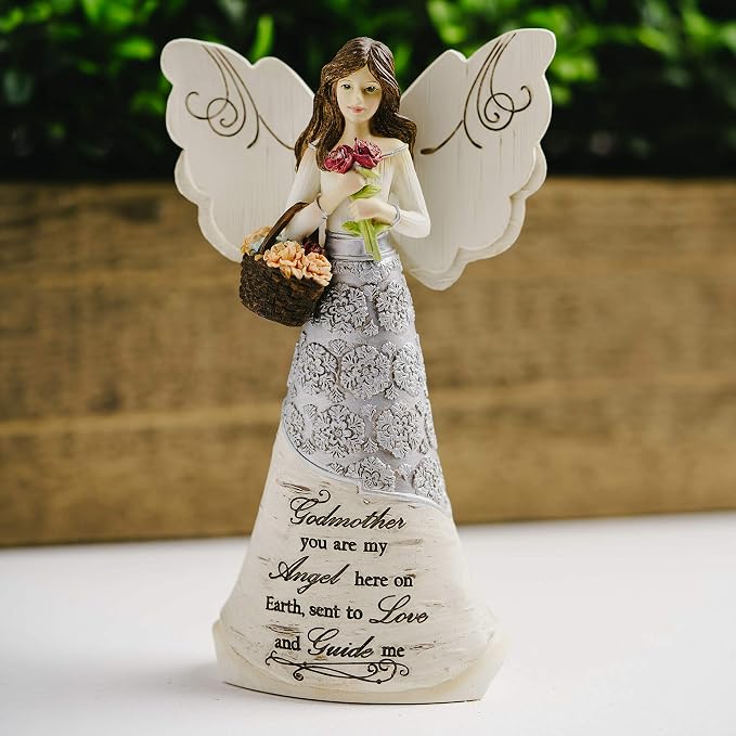 Pavilion - Elements Godmother Angel Figurine - 6-Inch, Holding Basket of Flowers, Godmother You are My Angel Here on Earth