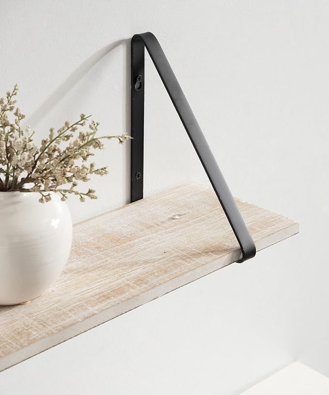 Kate and Laurel Soloman Wooden Floating Wall Shelves; Set of 2; White and Black; Decorative and Functional Floating Shelf for Storage and Display on Wall