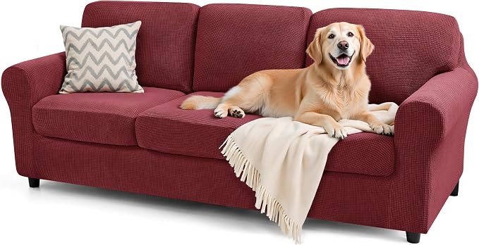 SUBRTEX 7 Pieces Stretch Sofa Slipcover Sets Couch Cover Sets Backrest Cushion Covers Furniture Protector Collection Set for Oversize Sofa Loveseat Chair Slip Covers(Large, Wine)