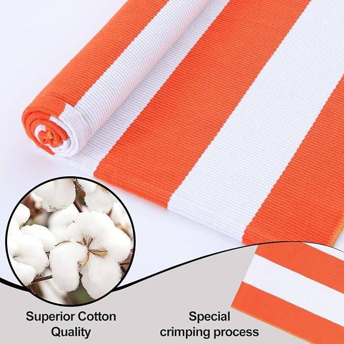 OLANLY Orange and White Striped Rug 4' x 6' | Washable Cotton Indoor Outdoor Doormat for Front Door, Entryway, Kitchen, Porch, Patio Decor