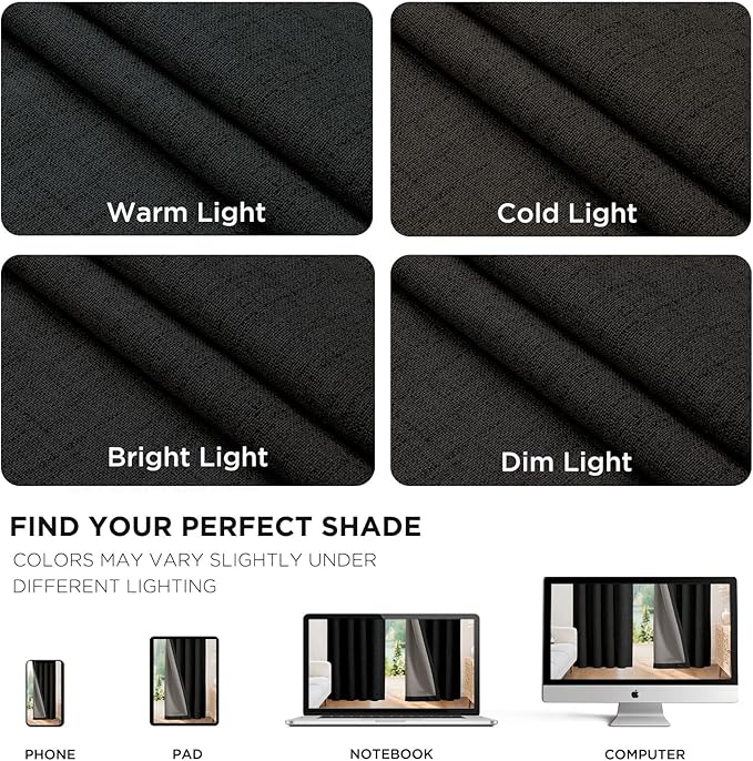 Joydeco Blackout Curtains for Bedroom - 100% Light Blocking 2 Panels Set Black Drapes 37" W x 96" L, Thermal Insulated Room Darkening Curtains, Linen Textured for Living Room, Rod Pocket & Back Tabs