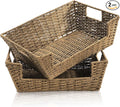 2 Pack Open Front Storage Baskets | Brown Paper Rope Woven Basket with Built-in Handles, 13''L x 10''W x 5''H Pantry Organzier Bins for Shelf, Bedroom, Pantry