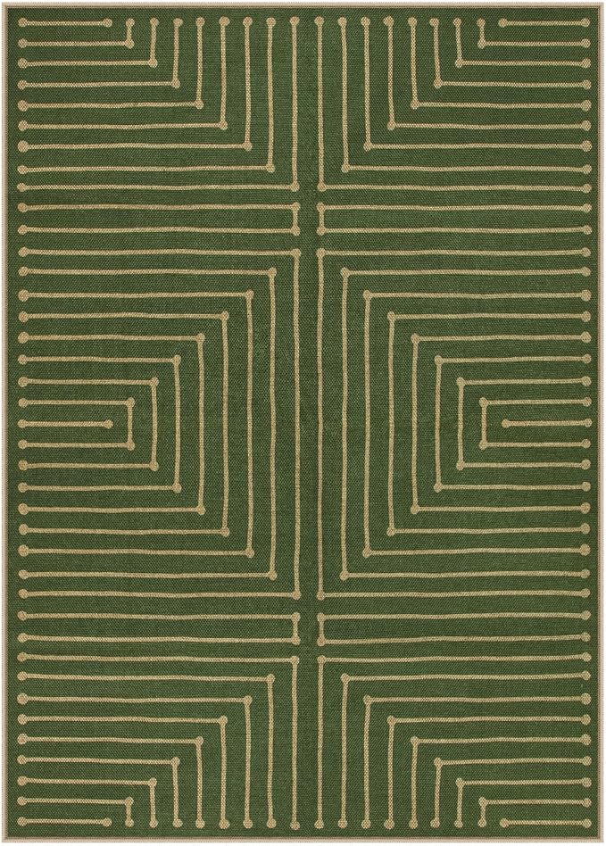 Lahome Neutral Easy Jute Outdoor Rug 5x7, Green Rug for Living Room | Farmhouse Rhombus Non Slip Non Shedding Low Pile Dining Room Carpet for Under Table Patio