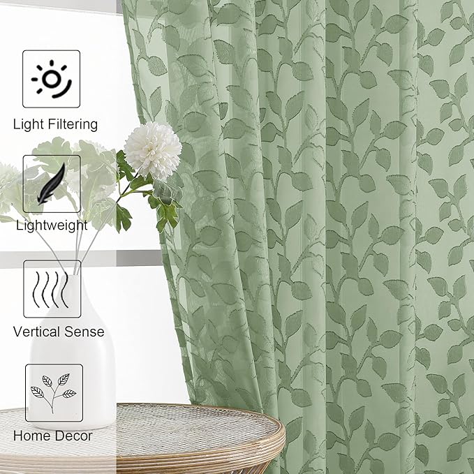 Chyhomenyc Extra Long Sage Green Sheer Curtains 120 Inch Length 2 Panels Set - Image 6