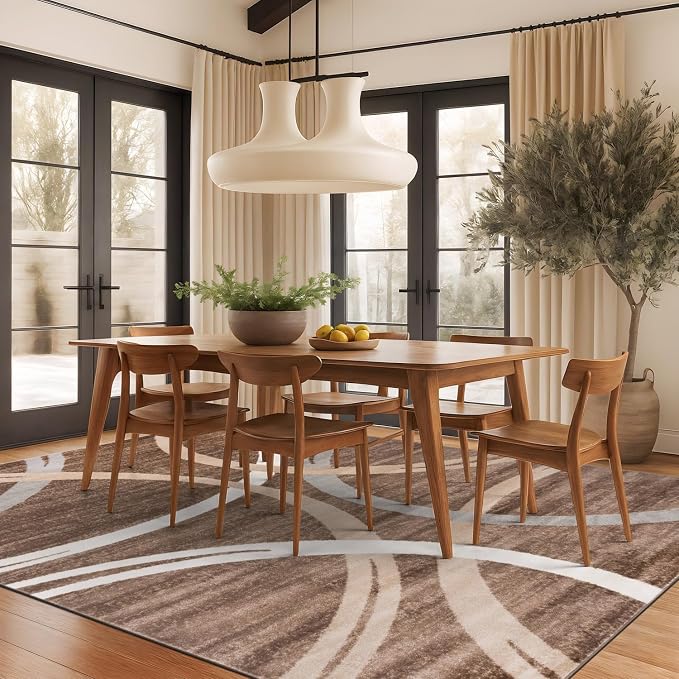 Rugshop Wavy Circles Modern Non-Shedding Area Rug Brown 10' x 14' | Rectangular, Size 10' x 14', Living Room, Bedroom, Dining Room, Home Office, Kitchen, Entryway, Hallway, Nursery, Kids Room