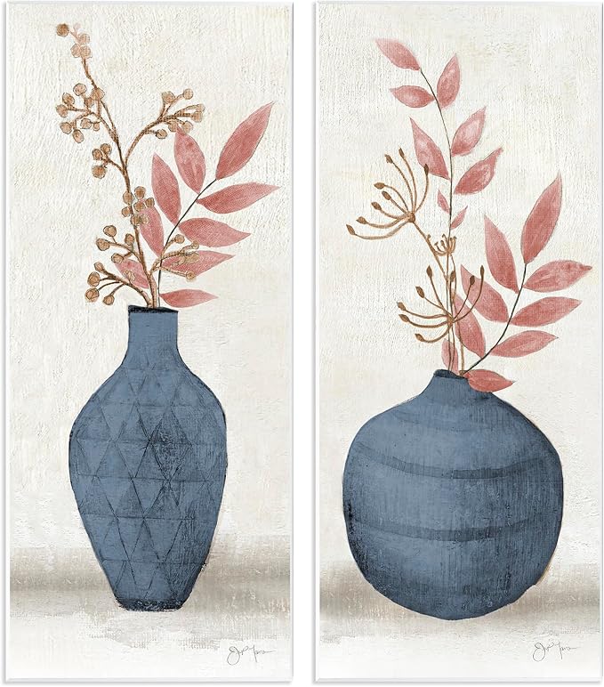 Ikebana Flower Vases, 7 x 17 Inch Mounted Print on Wall Plaque Set | Stupell Industries · By Janet Tava · Ready to hang · Great gift for floral decor · Made in USA