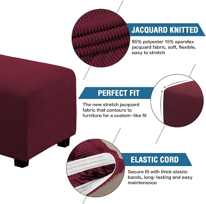 H.VERSAILTEX Ottoman Cover Slipcover Rectangle Fit Length 33'-38' Footrest Sofa Slipcovers Stool Cover Footstool Protector Covers Feature Stretch Thick Jacquard Fabric Removable Washable - Burgundy