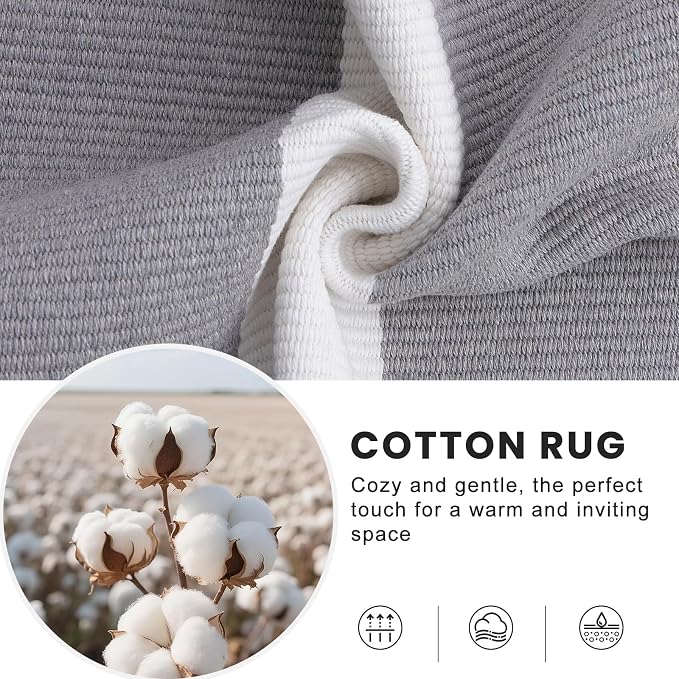 OLANLY Grey and White Striped Rug 2'4" x 3'7" (27.5" x 43") – Washable Cotton Indoor Outdoor Doormat for Front Door, Entryway, Kitchen, Porch, Patio Decor