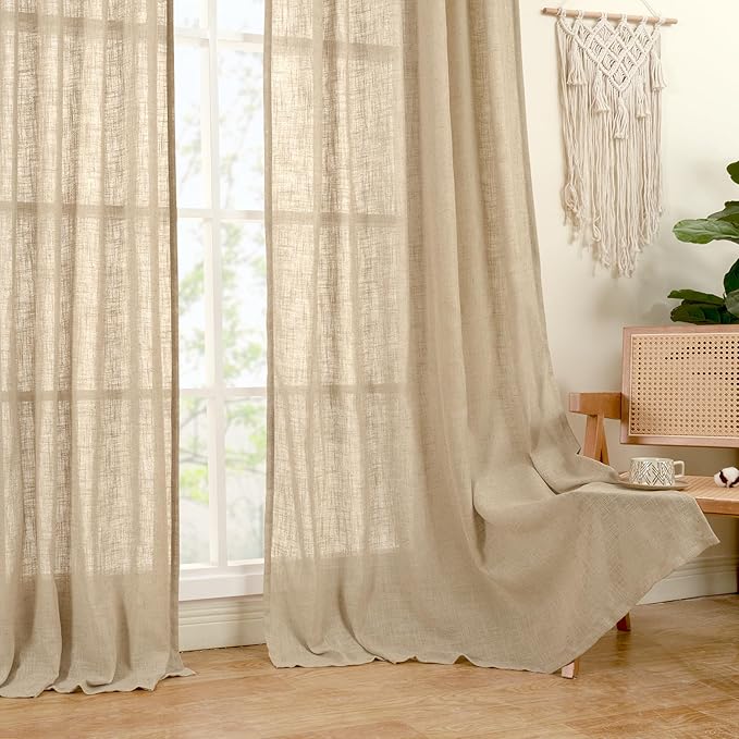 LAMIT 102 Inch Length Light Filtering Sheer Linen Curtains, Linen Textured Semi - Image 9