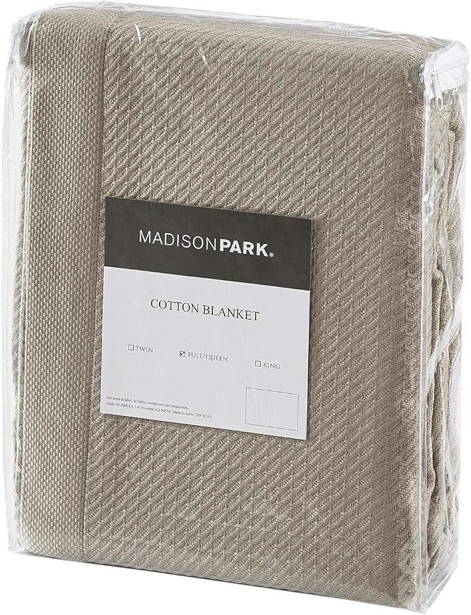 Madison Park 100% Egyptian Cotton King Size Bed Blanket for Summer Khaki | Cozy Soft Breathable Durable, Waffle Weave Woven Casual, Lightweight Knit All Season Throw for Bed Couch or Sofa, OEKO TEX