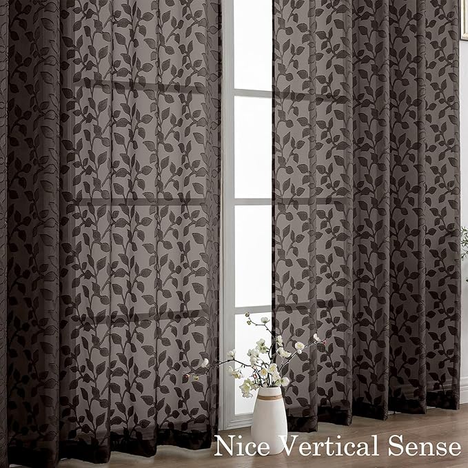 Chyhomenyc Extra Long Chocolate Sheer Curtains 120 Inch Length 2 Panels Set - Image 9
