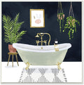 Designer Bathroom Blue Gold, 12 x 12 Inch Mounted Print on Wall Plaque | Stupell Industries · By Victoria Borges · Hand finished · Printed in Johnston · Rhode Island · Made in USA