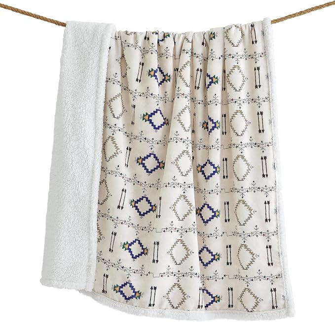 Paseo Road Indigo Hill by HiEnd Accents Arrow Indian 54x68 Throw Blanket | Aztec Tribal Navajo Print, Western Southwestern-Style Sherpa Fleece Blanket for the Couch, Sofa, Bed, or Camping