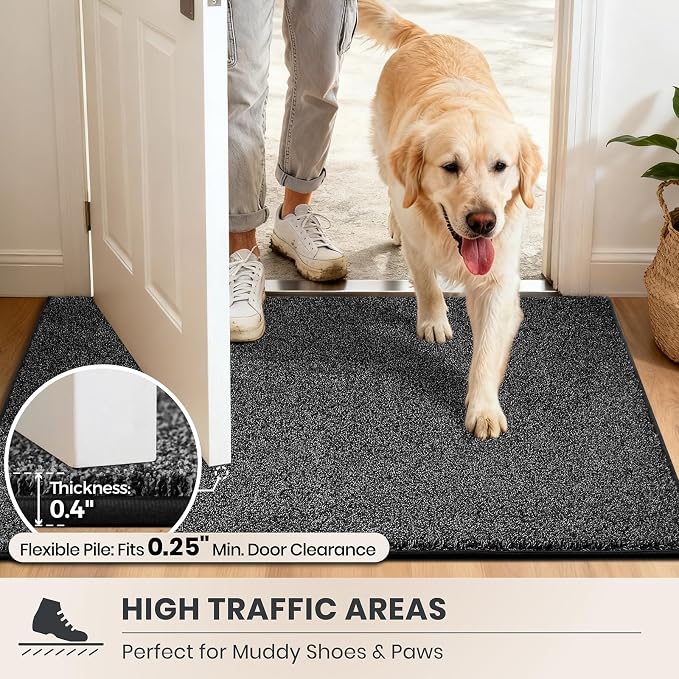 PURRUGS Dirt Trapping Door Mat 36" x 36", Non-Slip Machine Washable Entryway Rug, Dog Doormat, Indoor Front Door Mat, Super Absorbent Entry Rug for Muddy Shoes & Paws, Charcoal