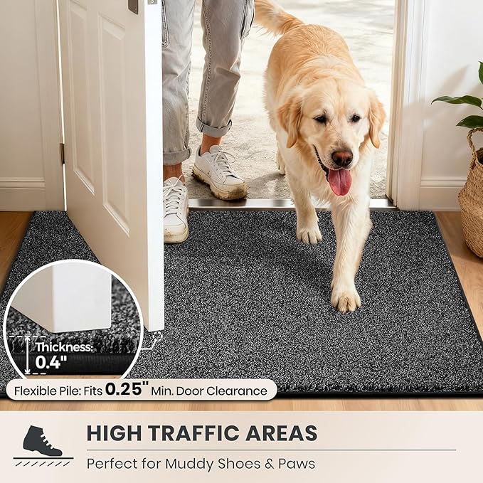 PURRUGS Dirt Trapping Door Mat 20" x 31.5", Non-Slip Machine Washable Entryway Rug, Dog Doormat, Indoor Front Door Mat, Super Absorbent Entry Rug for Muddy Shoes & Paws, Charcoal