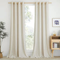 NICETOWN Natural Linen Semi Sheer Doorway Curtains, Grommet Top Thick Flax Semi Sheer Vertical Drapes Privacy Assured with Light Filtering for Bedroom/Living Room, W55 x L80, 2 Panels