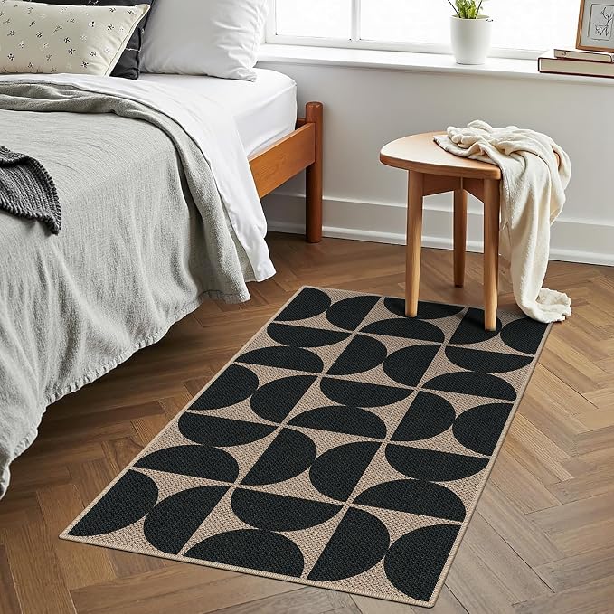 Easy Jute 2x3 Black Semicircle Area Rug,Washable Entryway Rug, Small Modern Door Carpet,Neutral Non-Slip Outdoor Indoor Farmhouse Rug for Kitchen Patio Entry Porch