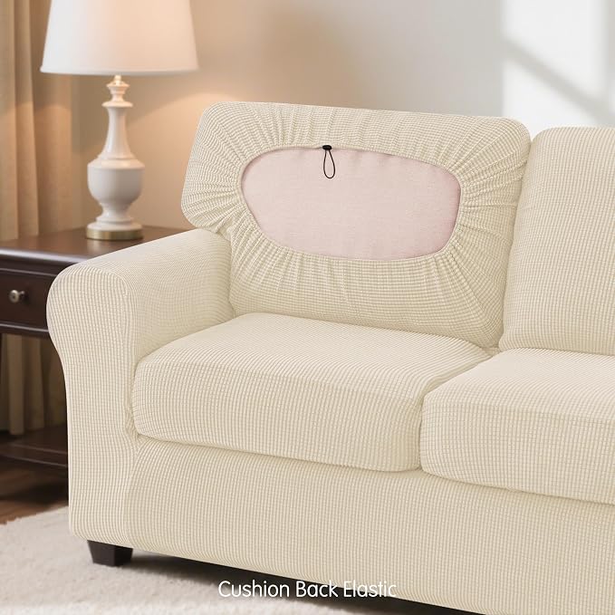 SUBRTEX 3 Pieces Stretch Sofa Slipcover Sets Couch Cover Sets Backrest Cushion Covers Furniture Protector Collection Set for Oversize Sofa Loveseat Chair Slip Covers(Small, Ivory)