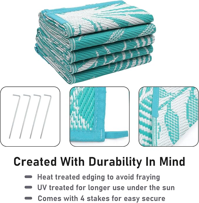 9x18ft Outdoor Rug for Patios, Reversible RV Outdoor Rug, Waterproof Straw Plastic Large Outdoor Mat for Camper, Picnic, Backyard, Deck, Balcony, Porch