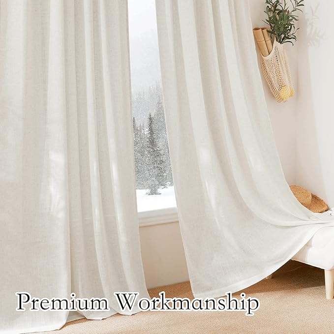 RYB HOME Extra Long Sheer Curtains, Linen Look Elegant Texture Semitransparent - Image 4