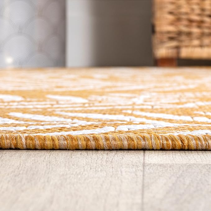 JONATHAN Y Palm Frond Indoor Outdoor Area Rug 8X10 Yellow/Cream, Nevis for Backyard, Patio, Porch, Easy-Cleaning, High Traffic, Pet-Friendly, Non-Shedding (SMB119C-8)