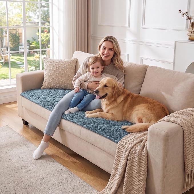 H.VERSAILTEX Chenille Couch Cover for Dogs Washable Soft Large Sofa Covers Sectional Sofa Cover Heather Blending Non-Slip Thick Couch Protector Dog Pet Bed Covers(Heathered Stone Blue, 28" x 83")