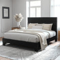 Allewie Full Size Platform Bed Frame with Velvet Upholstered Headboard | Wooden Slats Support, Fully Upholstered Mattress Foundation, No Box Spring Needed, Easy Assembly, Noise-Free, Black