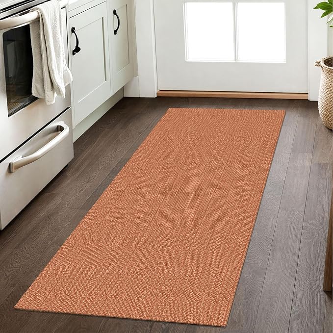 IOHOUZE Washable Runner Rug 2x5 Non Slip Runners for Hallways Entryway Runner Indoor, Kitchen Throw Rug Woven Cotton Floor Carpet for Hall Entrance Bedroom, Rustic Orange