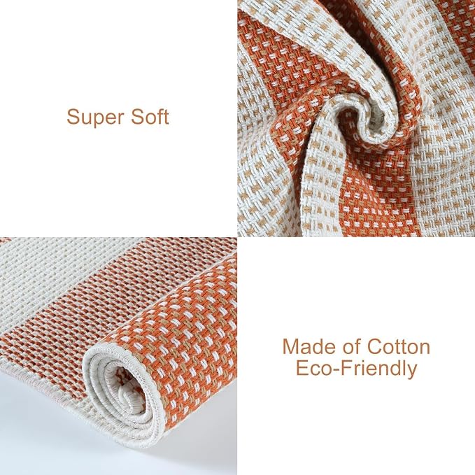 OJIA Front Door Rug 24"x51" Outdoor Door Mat Striped Porch Rug Fall Decor | Washable Front Door Mat Outside Entrance Small Area Rug Cotton Woven Carpet for Porch Kitchen Entryway Patio Orange/White
