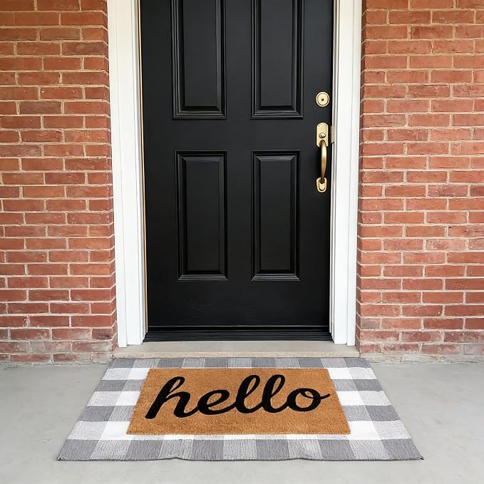 Gray and White Buffalo Plaid Rug 2'4'' x 3'7'', Washable Farmhouse Non-Slip Checkered Doormat, Indoor Outdoor Floor Mat for Living Room, Bedroom, Entryway, Kitchen, Laundry Room, Patio, Porch