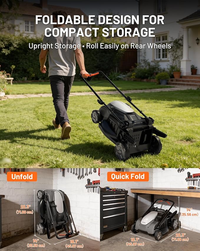 Litheli 40V 18" Lawn Mower Cordless, 2 x 5.0Ah Batteries Electric Mower Battery Powered, Brushless Motor, 2-in-1 Mulching & Bagging