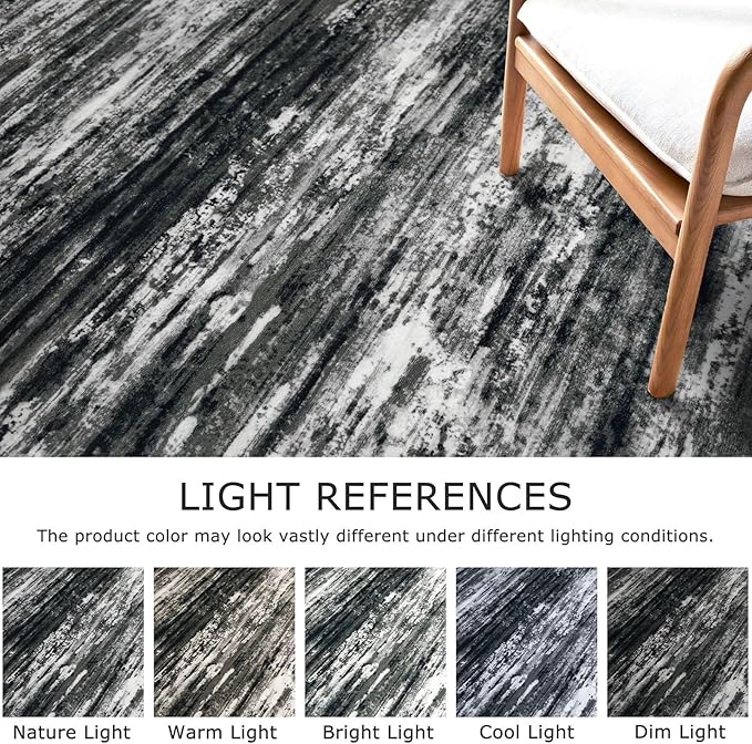 KOZYFLY Modern Abstract Washable Runner Rug 2.6x18 Hallway Runners Non-Slip Soft Kitchen Rugs, Black Grey Striped 18 Foot Carpet Runner for Stair Entryway Laundry Room Foyer