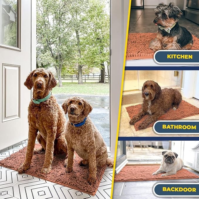 Muddy Mat® | Super Water Absorbent Door Mat Indoor, Microfiber Quick Dry Chenille Entryway Rug, Slip Resistant Front Door Mat, Indoor Mats for Entryway, Machine Washable Pet Rug, Peach 6ft x 9ft