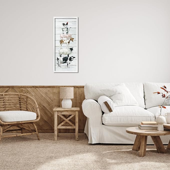 Stupell Industries 'Country Farm Animal Stack', Framed Giclee Art, White, 13 x 30 Inches, Easy to Hang and Sturdy, Made in USA, by Carol Robinson
