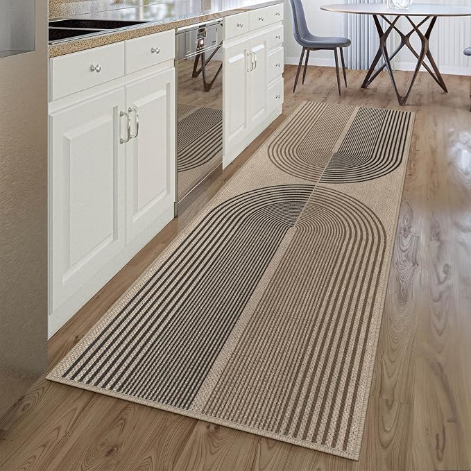 Rugalia Easy Jute Rainbow Runner Rug, 2.6x8 Washable Rugs Runner for Hallway Non-Slip Boho Farmhouse Kitchen Runner Rug, Modern Abstract Indoor Outdoor Carpet for Porch Laundry Entryway