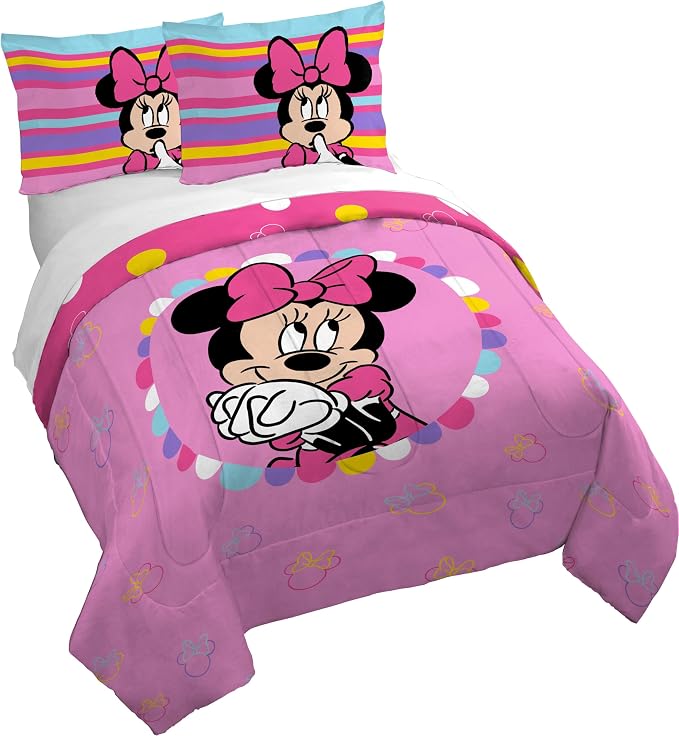 Jay Franco Duvet Cover Set – 3 Piece Comforter Cover and Sham Set, Super Soft Cozy Kids Bedding (Insert Not Included) Pink- Minnie Mouse, Full