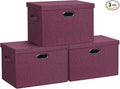 Storage Bins with Lids Fabric Closet Organizers Cubes Office Organization | 36 Quart 3 Pack Purple Collapsible Stackable Linen Fabric 4 Handles Bedroom Closet Cabinet Under Bed Clothes Toy Office File