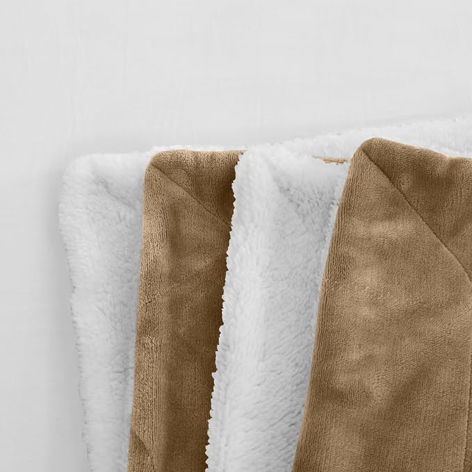 Elegant Comfort Reversible and Ultra-Plush Flannel Fleece Sherpa Throw- Lightweight Soft and Cozy- All Season Decorative Throw, Perfect for Lounging, 50 x 60 inches, Taupe