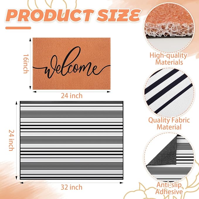 2pcs Layered Doormat Set, Welcome Door Mat for Outdoor Front Door, 16x24 PVC Coil & 24x32 Crystal Velvet Non-Slip Layering Entry Mats for Farmhouse Porch Decoration（Welcome, Buffalo Plaid